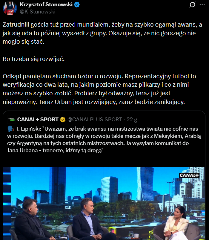 Krzysztof Stanowski MOCNO ODPOWIADA Tomaszowi Lipińskiemu nt. kadry Michniewicza xD